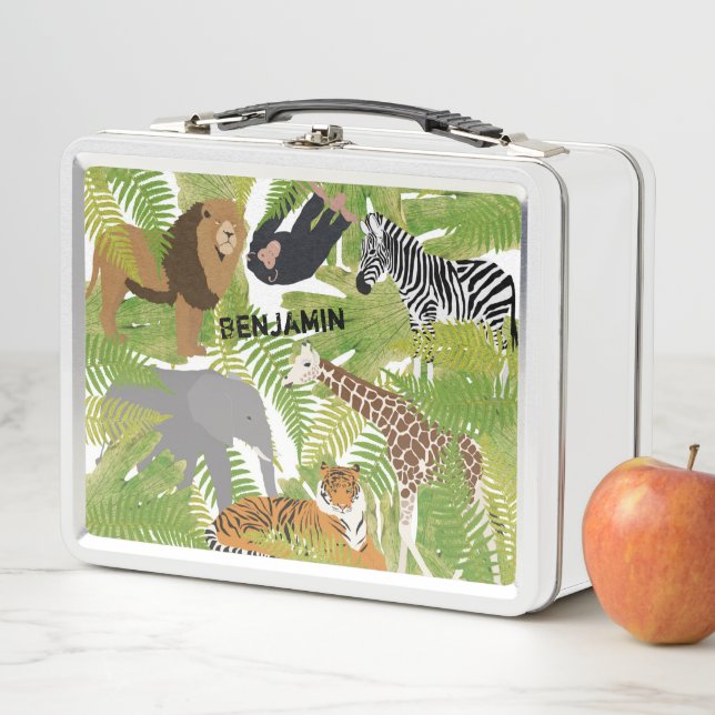 Personalized Cute Jungle Animals Safari Boy | Girl Metal Lunch Box (In Situ)