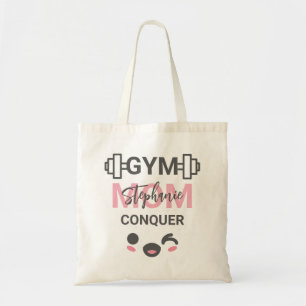 Personalized Cute Kawaii Gym Mom Conquer Fitness Tote Bag