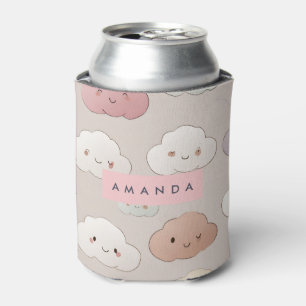 Personalized Cute Kawaii Pastel Smiling Clouds Can Cooler