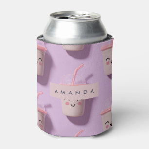 Personalized Cute Kawaii Pastel Smoothie Cup Faces Can Cooler