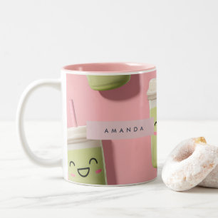 Personalized Cute Kawaii Pastel Smoothie Matcha Two-Tone Coffee Mug