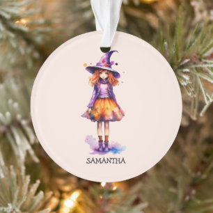 Personalized Cute Kid Witch Halloween Ornament