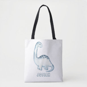 Personalized Cute Kids Blue Dinosaur Tote Bag