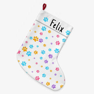 Personalized Cute Kitten Paw Print Large Christmas Stocking