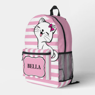 Personalized Cute Kitty Pink Stripped Backpack