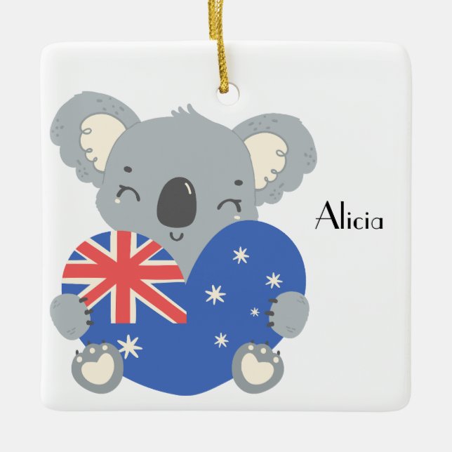Personalized Cute Koala Australian Christmas Ceramic Ornament (Front)