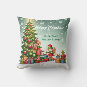 Personalized Cute Little Elf Christmas Photo Cushion