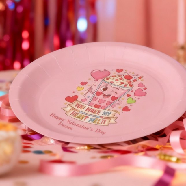 Personalized Cute Milkshake Classroom Valentine Paper Plate (Creator Uploaded)