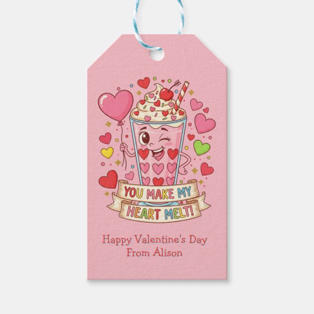 Personalized Cute Milkshake Valentine Gift Tags (Front)