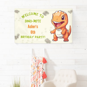 Personalized Cute Orange Dinosaur T-Rex Banner
