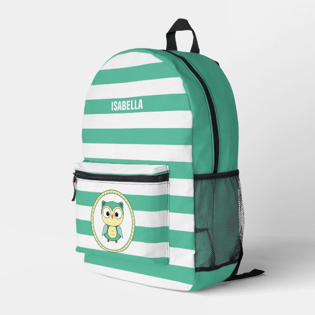 Personalized Cute Owl Stripped Backpack (Back Corner Right)