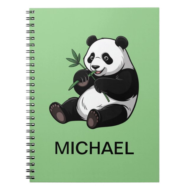 Personalized Cute Panda Bear Greenery Bamboo Notebook (Front)