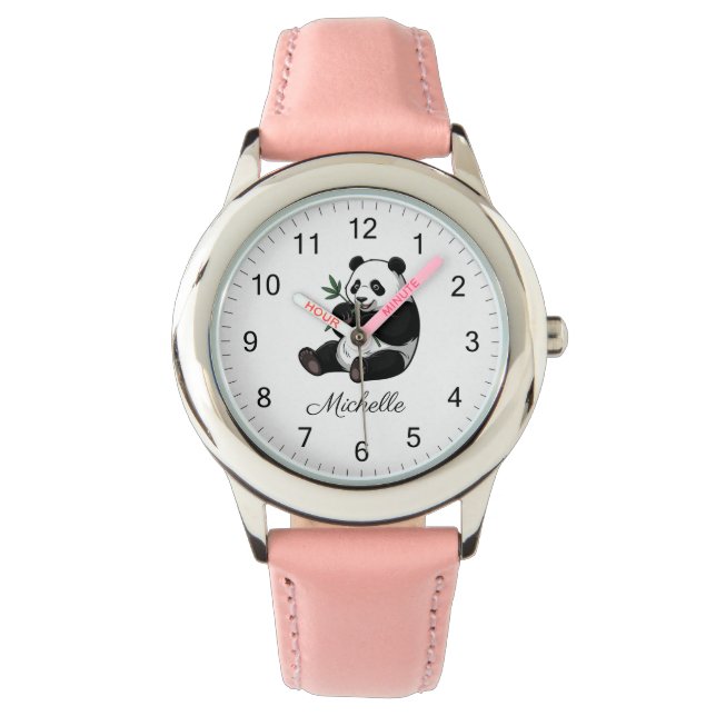 Personalized Cute Panda Bear With Greenery Bamboo Watch (Front)