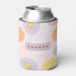 Personalized Cute Pastel Daisy Flower Can Cooler