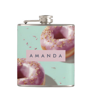 Personalized Cute Pastel Donuts & Sprinkles Hip Flask