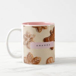 Personalized Cute Pastel Gingerbread Cookie Two-Tone Coffee Mug