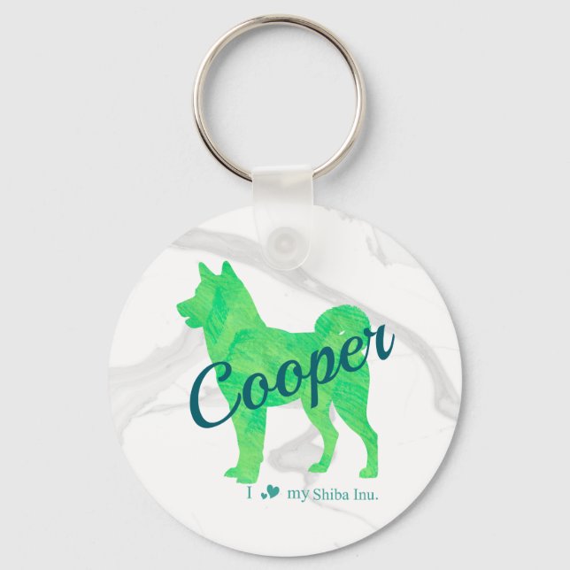 Personalized Cute Pastel Green Shiba Inu - Dog Key Ring (Front)