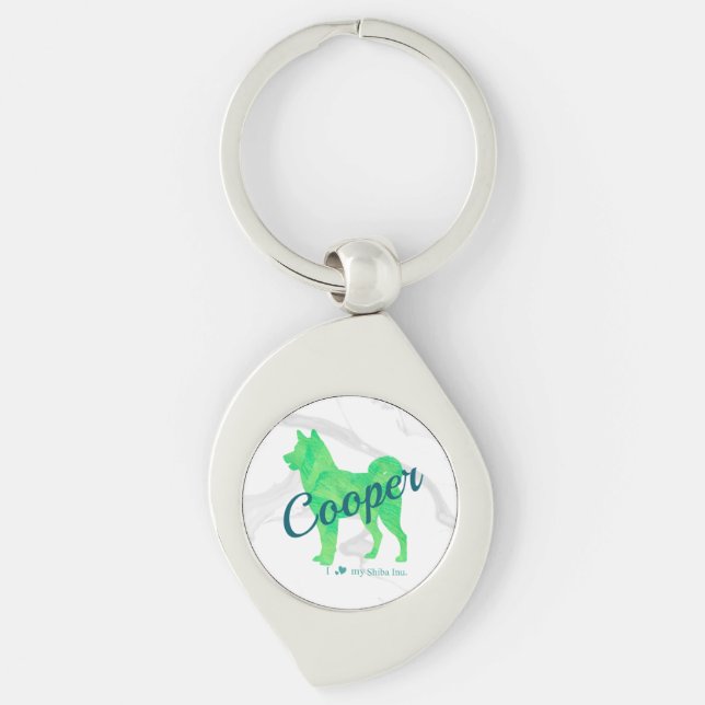Personalized Cute Pastel Green Shiba Inu - Dog Key Ring (Front)