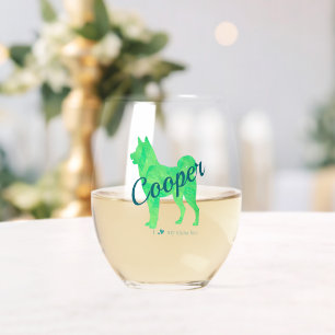 Personalized Cute Pastel Green Shiba Inu Dog Stemless Wine Glass