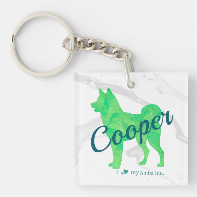 Personalized Cute Pastel Green Shiba Inu Keychain  (Front)