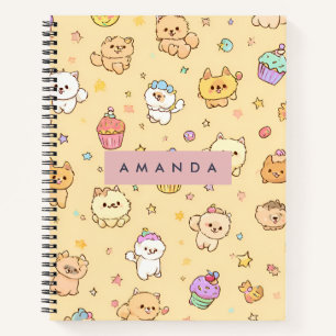 Personalized Cute Pastel Puppies Pattern Notebook