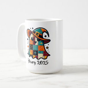 Personalized Cute Patchwork Ghost Halloween Coffee Mug