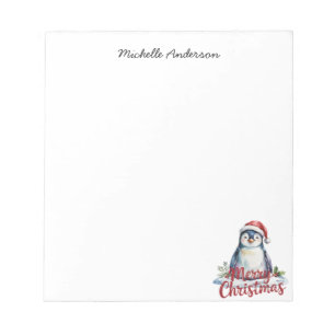 Personalized Cute Penguin in Santa Hat Christmas  Notepad