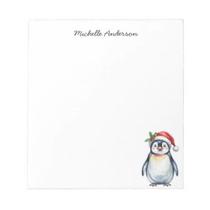 Personalized Cute Penguin in Santa Hat Christmas Notepad