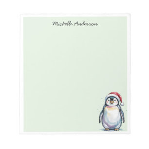 Personalized Cute Penguin in Santa Hat Christmas  Notepad