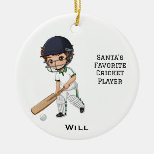 Personalized Cute Personalized Cricket Player Ceramic Tree Decoration