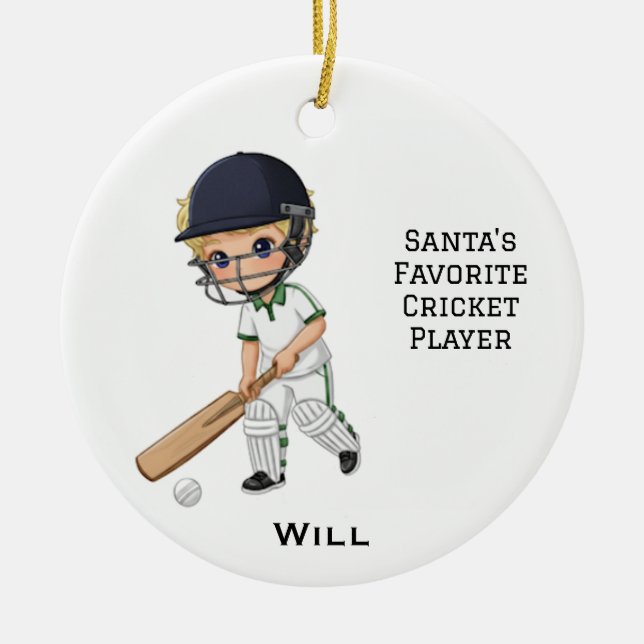 Personalized Cute Personalized Cricket Player Ceramic Tree Decoration (Front)