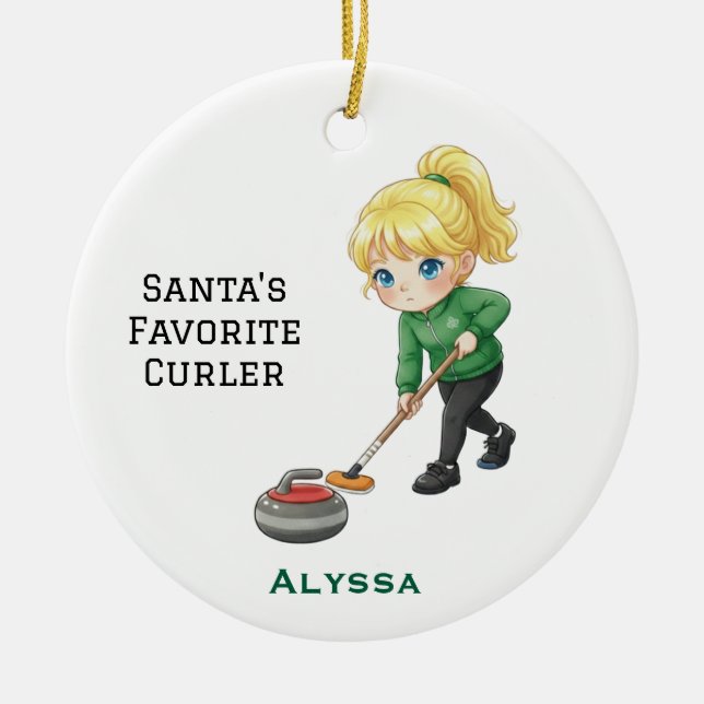 Personalized Cute Personalized Curler/Curling  Ceramic Tree Decoration (Front)