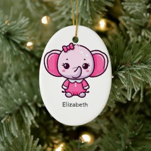 Personalized Cute Pink Baby Elephant Ornament