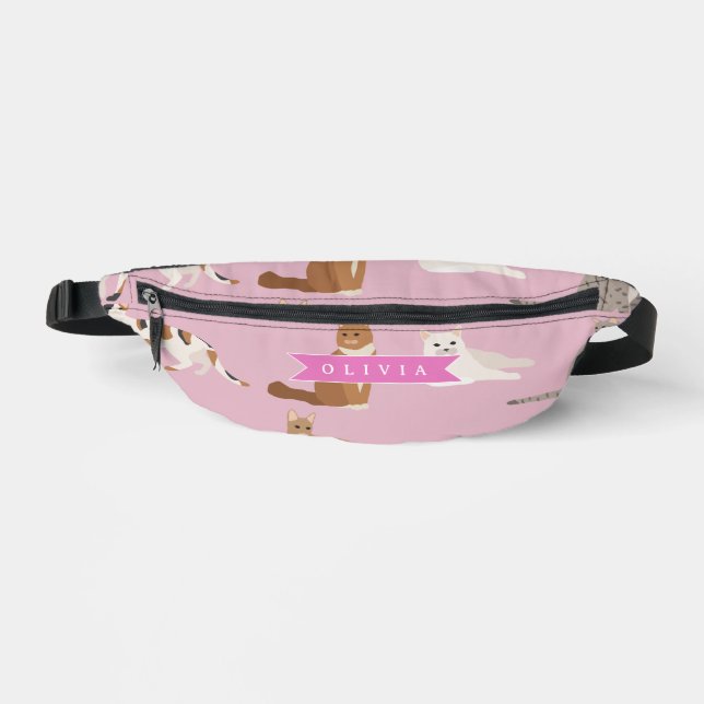 Personalized Cute Pink Cat Pattern Gift Cat Lover Bum Bags (Front)