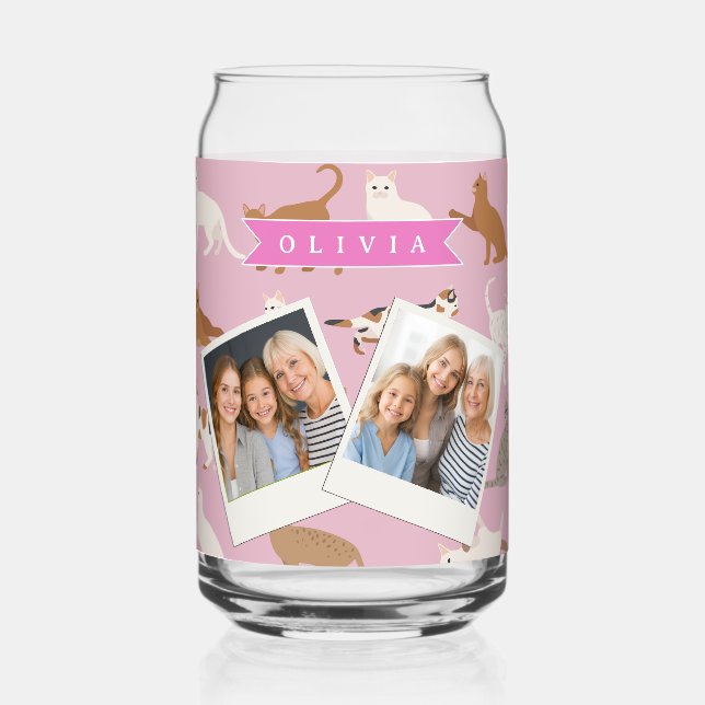 Personalized Cute Pink Cat Pattern Gift Cat Lover Can Glass (Front)