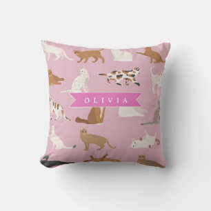 Personalized Cute Pink Cat Pattern Gift Cat Lover Cushion
