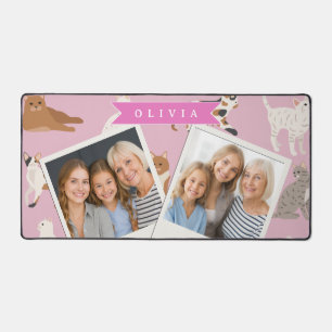 Personalized Cute Pink Cat Pattern Gift Cat Lover Desk Mat