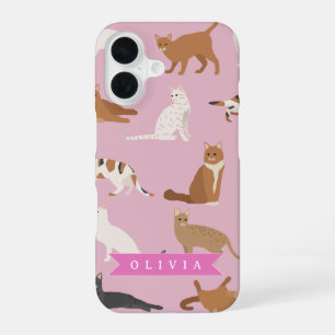 Personalized Cute Pink Cat Pattern Gift Cat Lover iPhone 16 Case