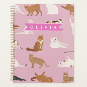 Personalized Cute Pink Cat Pattern Gift Cat Lover Planner