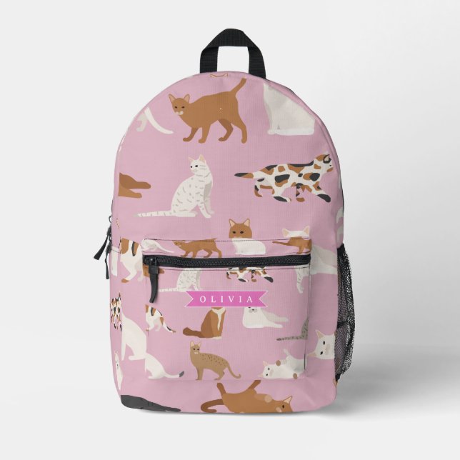 Personalized Cute Pink Cat Pattern Gift Cat Lover Printed Backpack (Front)