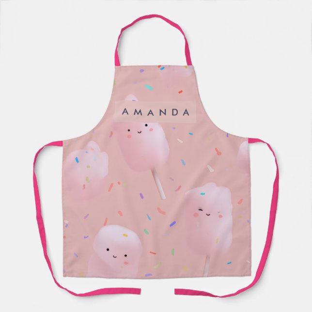 Personalized Cute Pink Cotton Candy Pattern Apron (Front)