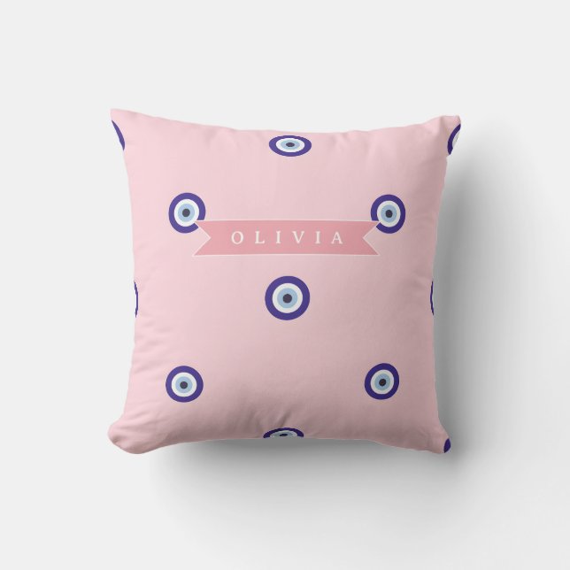Personalized Cute Pink Evil Eye Custom Gift Cushion (Front)