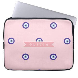 Personalized Cute Pink Evil Eye Custom Gift Laptop Sleeve