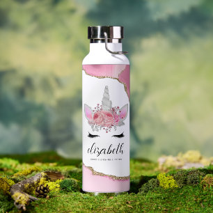 Personalized Cute Pink Kids Unicorn Water Bottle