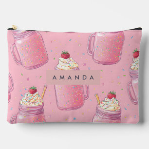 Personalized Cute Pink Milkshake Sprinkles Accessory Pouch