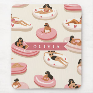 Personalized Cute Pink Pool Float Summer Aesthetic Mouse Mat