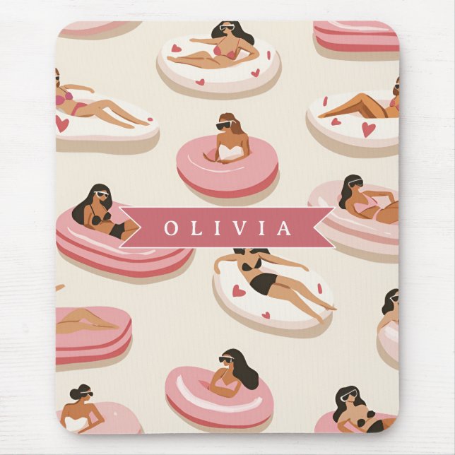 Personalized Cute Pink Pool Float Summer Aesthetic Mouse Mat (Front)