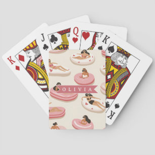 Personalized Cute Pink Pool Float Summer Aesthetic Playing Cards