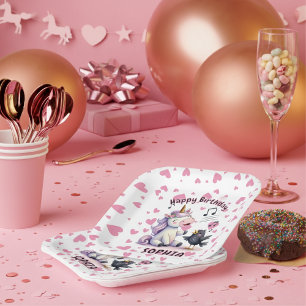 Personalized Cute Pink Unicorn Birthday Paper Plate