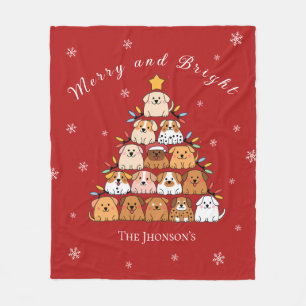 Personalized cute puppies Christmas tree dog lover Fleece Blanket